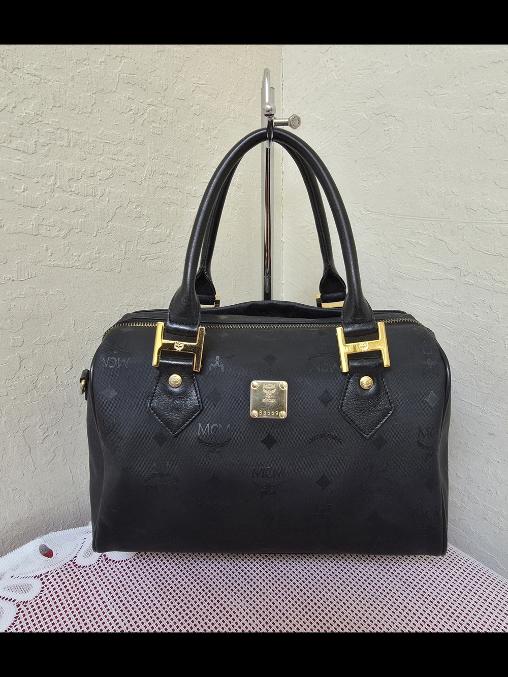 MCM Boston Black Vintage No Long Handle Satchel AUTHENTIC